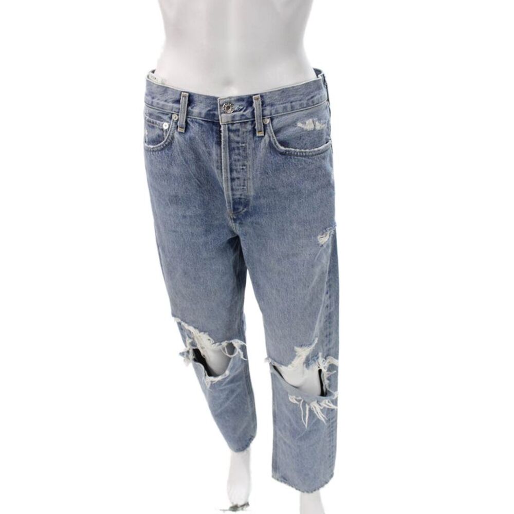 Agolde Womens Straight Jeans Blue High Rise Button 100% Cotton 90s Size 27